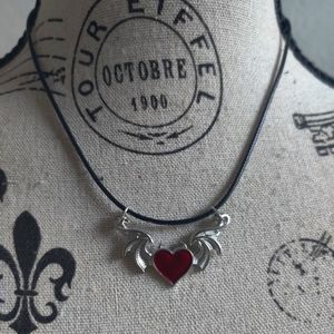 🆕 Red Heart with bat wings Hand Crafted Gothic necklace (2/$15)